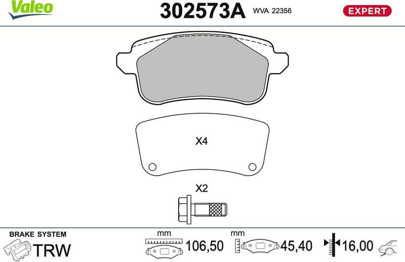 Brake Pad Set, disc brake EXPERT 302573A