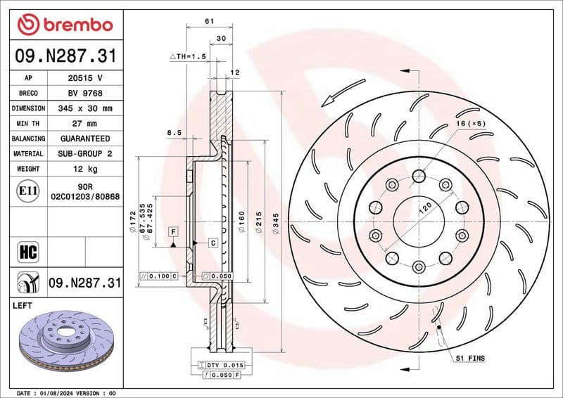 Brake Disc PRIME LINE - UV Coated 09.N287.31