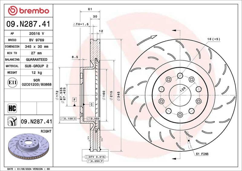 Brake Disc PRIME LINE - UV Coated 09.N287.41