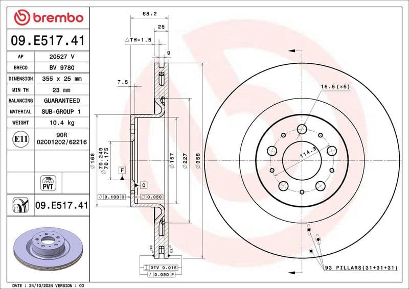 Brake Disc PRIME LINE - UV Coated 09.E517.41