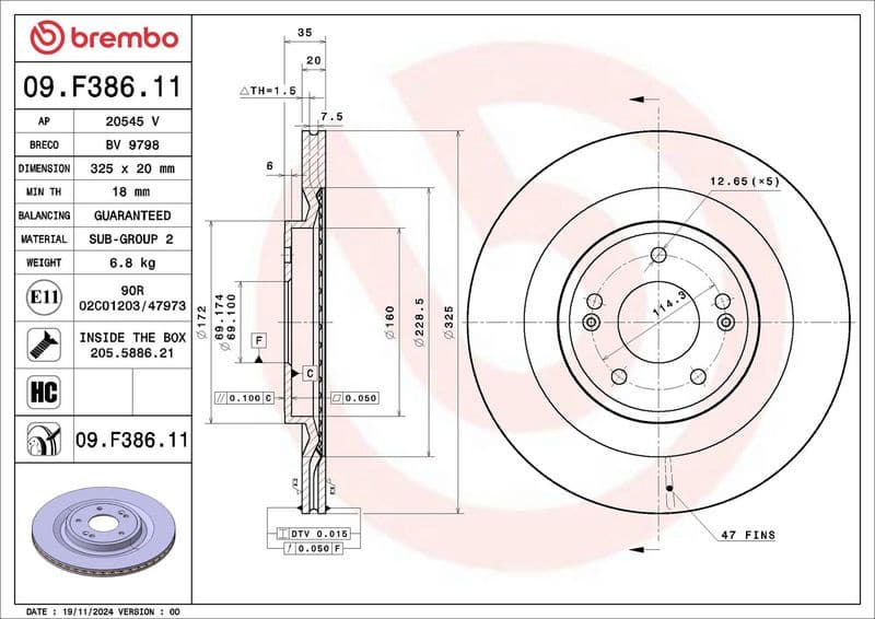 Brake Disc PRIME LINE - UV Coated 09.F386.11