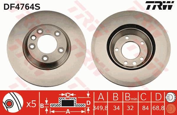 Brake disc, 1pcs FRONT, Top Quality DF4764S