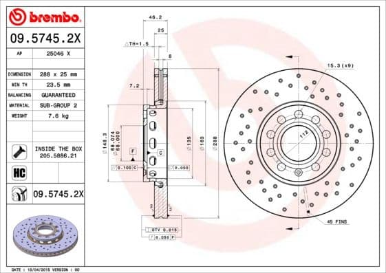 Brake Disc XTRA LINE - Xtra 09.5745.2X