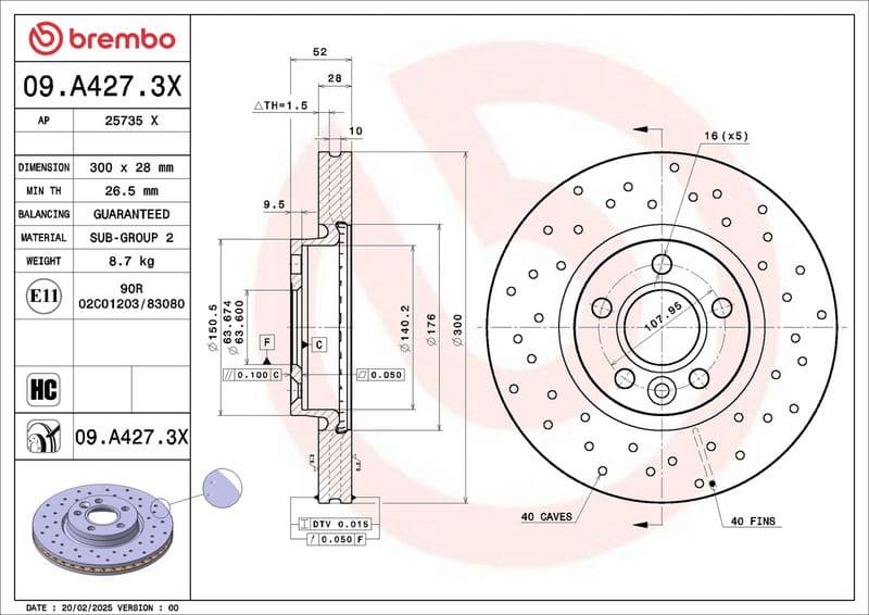 Brake Disc XTRA LINE - Xtra 09.A427.3X