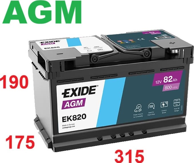 Akumuliatorius EXIDE AGM 82Ah 800A PREMIUM - EK820 (EXIDE) - Autoera