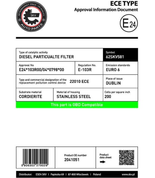 Soot/Particulate Filter, exhaust system 62SKV581