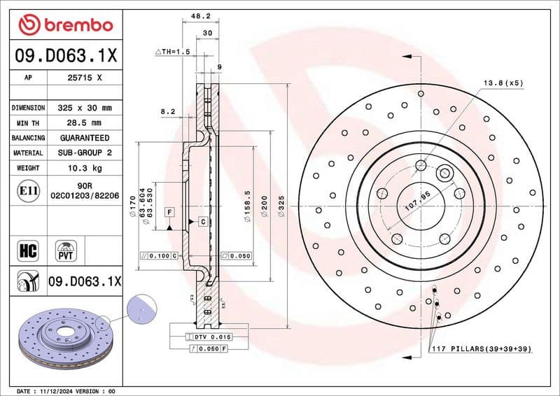 Brake Disc XTRA LINE - Xtra 09.D063.1X