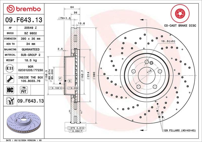 Brake Disc PRIME LINE - Co-Cast 09.F643.13