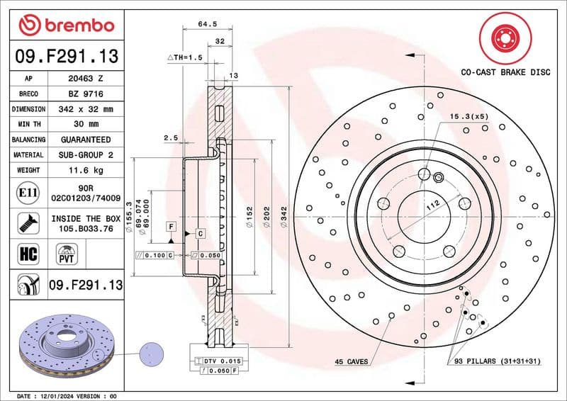 Brake Disc PRIME LINE - Co-Cast 09.F291.13
