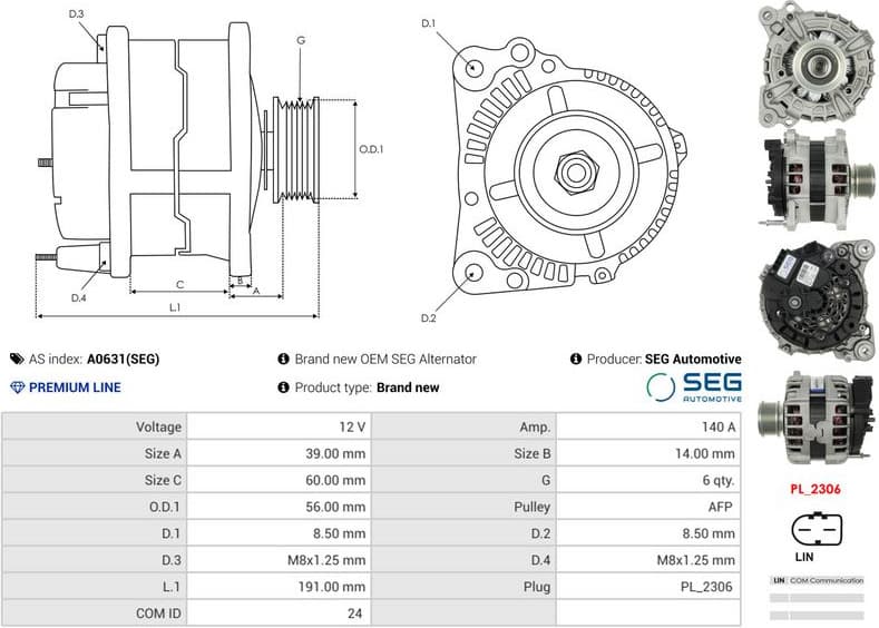 Alternator SEG Automotive A0631(SEG) - image 5