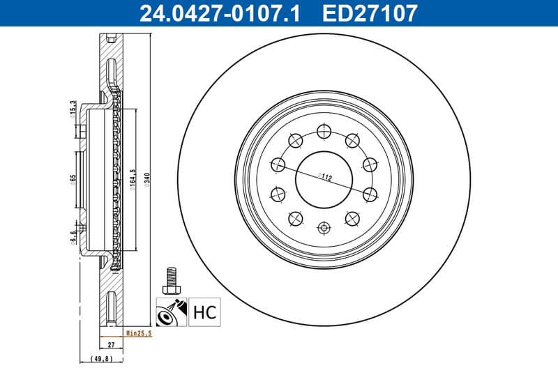 Brake Disc ATE New Original 24.0427-0107.1