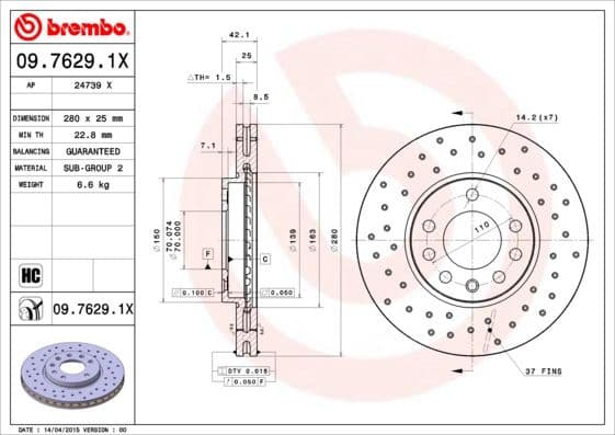 Brake Disc XTRA LINE - Xtra 09.7629.1X