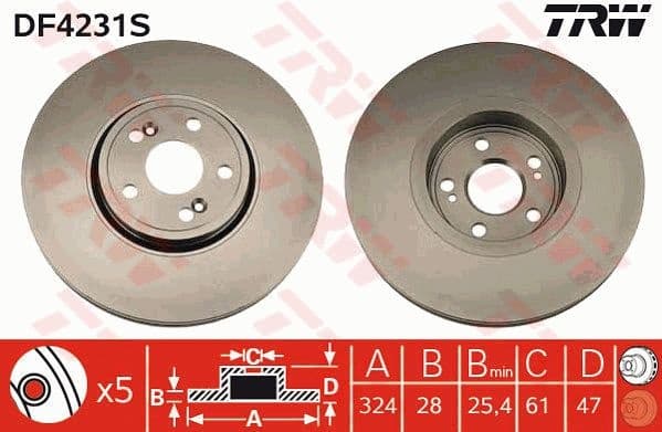 Brake Disc TRW SINGLE DF4231S