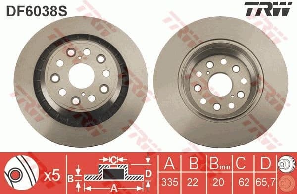 Brake Disc TRW SINGLE DF6038S