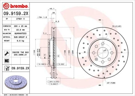 Brake Disc XTRA LINE - Xtra 09.9159.2X