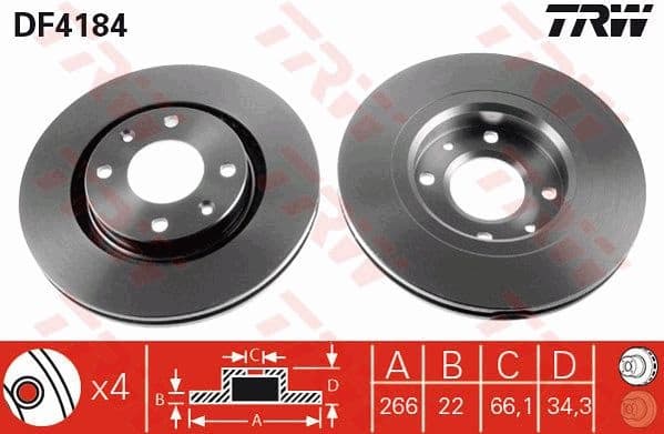 Brake discs kit front (2pcs), Top Quality DF4184
