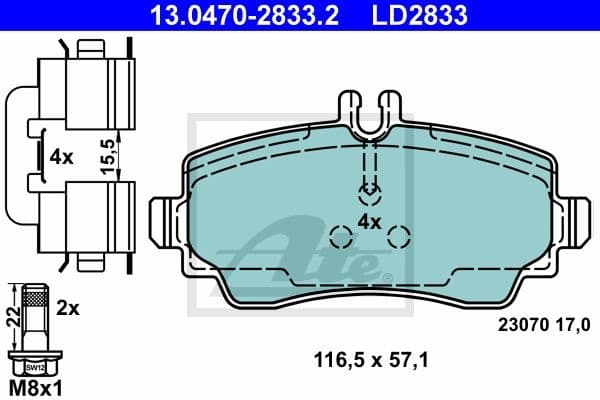 Brake Pad Set, disc brake ATE Ceramic 13.0470-2833.2 - image 2