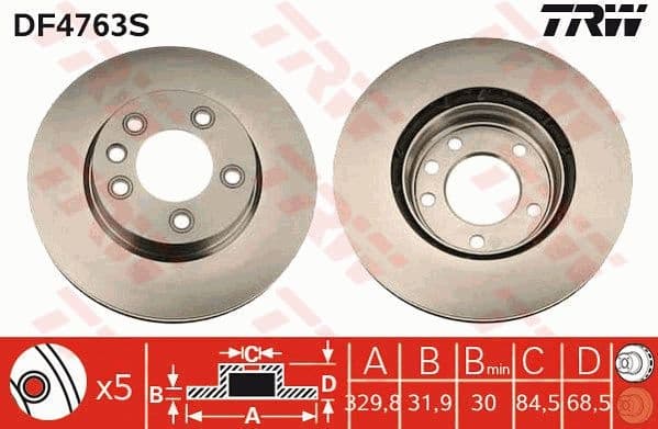 Brake Disc TRW SINGLE DF4763S