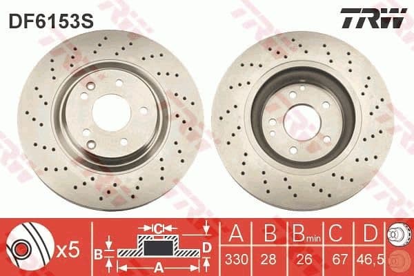 Brake Disc TRW SINGLE DF6153S