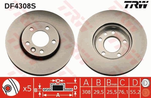 Brake disc, 1pcs FRONT, Top Quality DF4308S - image 4