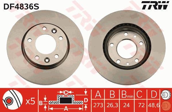 Brake Disc TRW SINGLE DF4836S