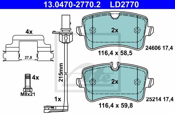 Brake Pad Set, disc brake ATE Ceramic 13.0470-2770.2