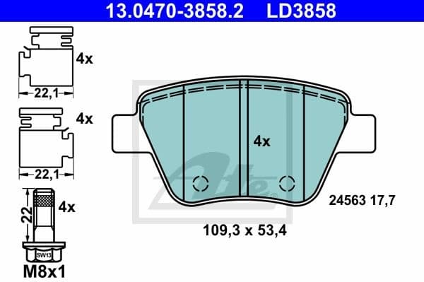 Brake Pad Set, disc brake ATE Ceramic 13.0470-3858.2