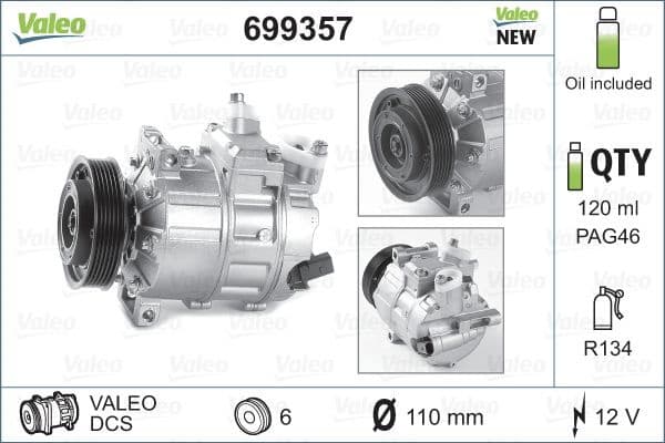 Compressor, air conditioning VALEO ORIGINS NEW OE TECHNOLOGY 699357