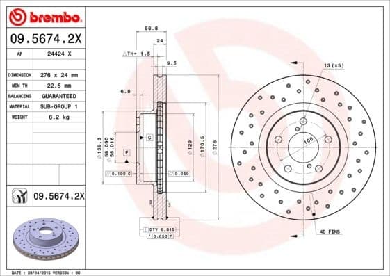 Brake Disc XTRA LINE - Xtra 09.5674.2X