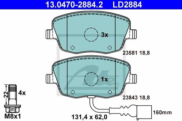 Brake Pad Set, disc brake ATE Ceramic 13.0470-2884.2