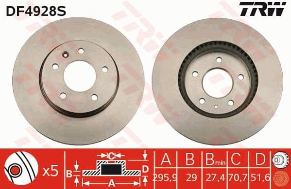 Brake Disc TRW SINGLE DF4928S