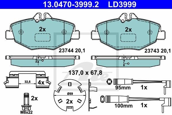 Brake Pad Set, disc brake ATE Ceramic 13.0470-3999.2