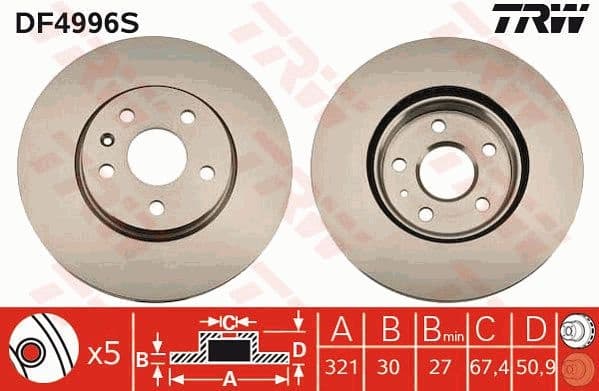 Brake Disc TRW SINGLE DF4996S