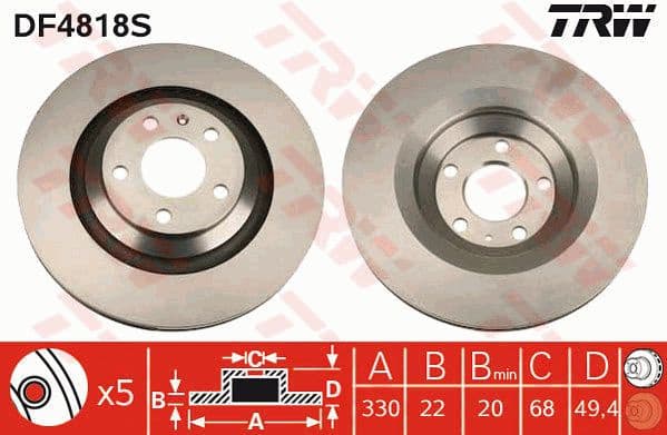 Brake disc, 1pcs REAR, Top Quality DF4818S - image 4