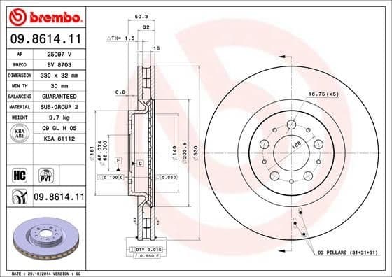 Brake Disc PRIME LINE - UV Coated 09.8614.11