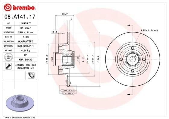 Brake Disc PRIME LINE - With Bearing Kit 08.A141.17