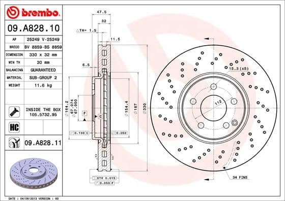 Brake Disc PRIME LINE - UV Coated 09.A828.11