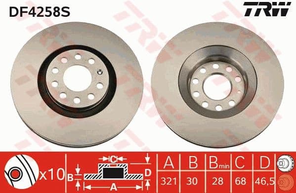 Brake Disc TRW SINGLE DF4258S