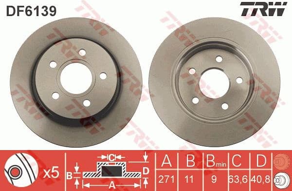 Brake discs kit rear, (2pcs), Top Quality DF6139
