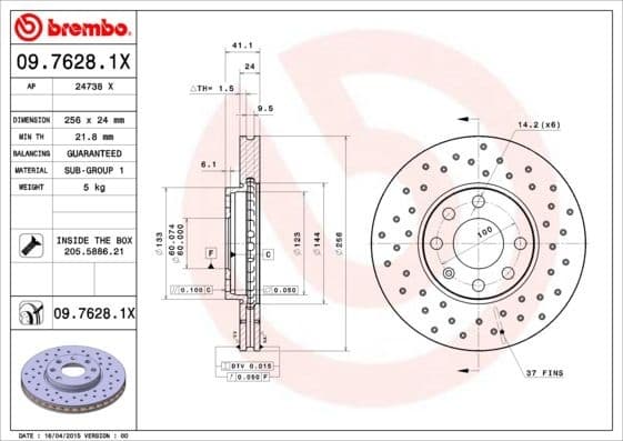 Brake Disc XTRA LINE - Xtra 09.7628.1X
