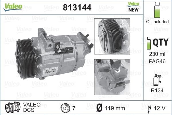 Compressor, air conditioning VALEO ORIGINS NEW OE TECHNOLOGY 813144