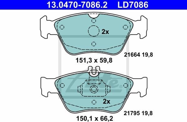 Brake Pad Set, disc brake ATE Ceramic 13.0470-7086.2 - image 2