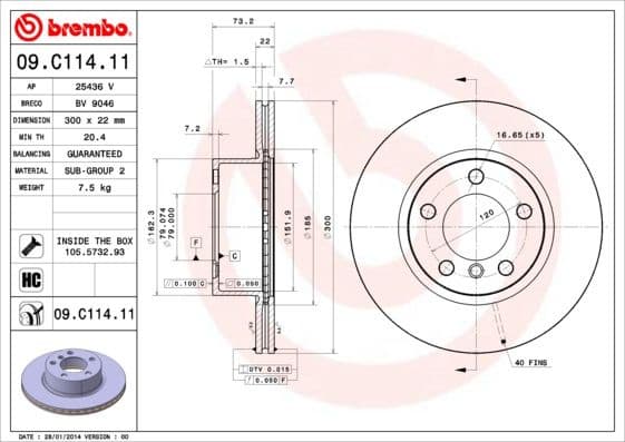 Brake discs kit front (2pcs), Top Quality 09.C114.11