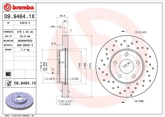 Brake Disc XTRA LINE - Xtra 09.9464.1X