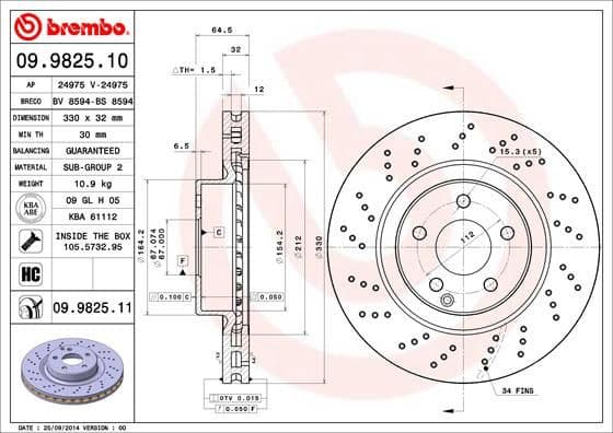 Brake Disc PRIME LINE - UV Coated 09.9825.11