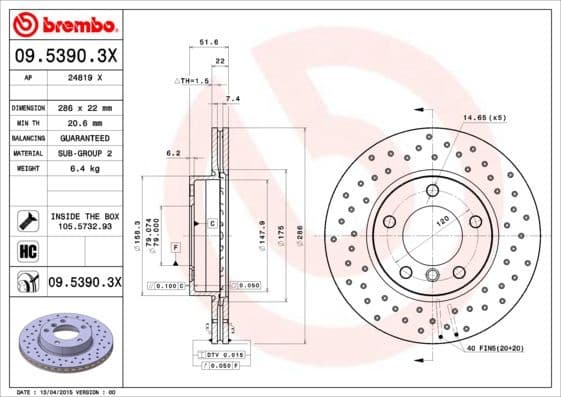 Brake Disc XTRA LINE - Xtra 09.5390.3X