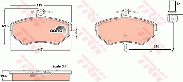 Brake Pad Set, disc brake COTEC GDB1366