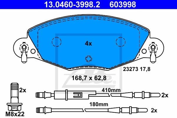 Brake Pad Set, disc brake 13.0460-3998.2