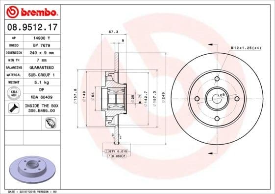 Brake Disc PRIME LINE - With Bearing Kit 08.9512.17