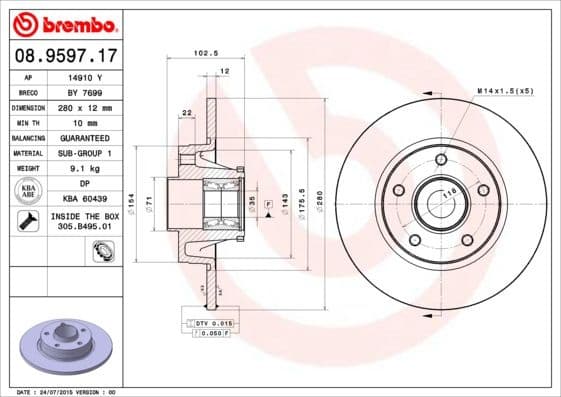 Brake Disc PRIME LINE - With Bearing Kit 08.9597.17